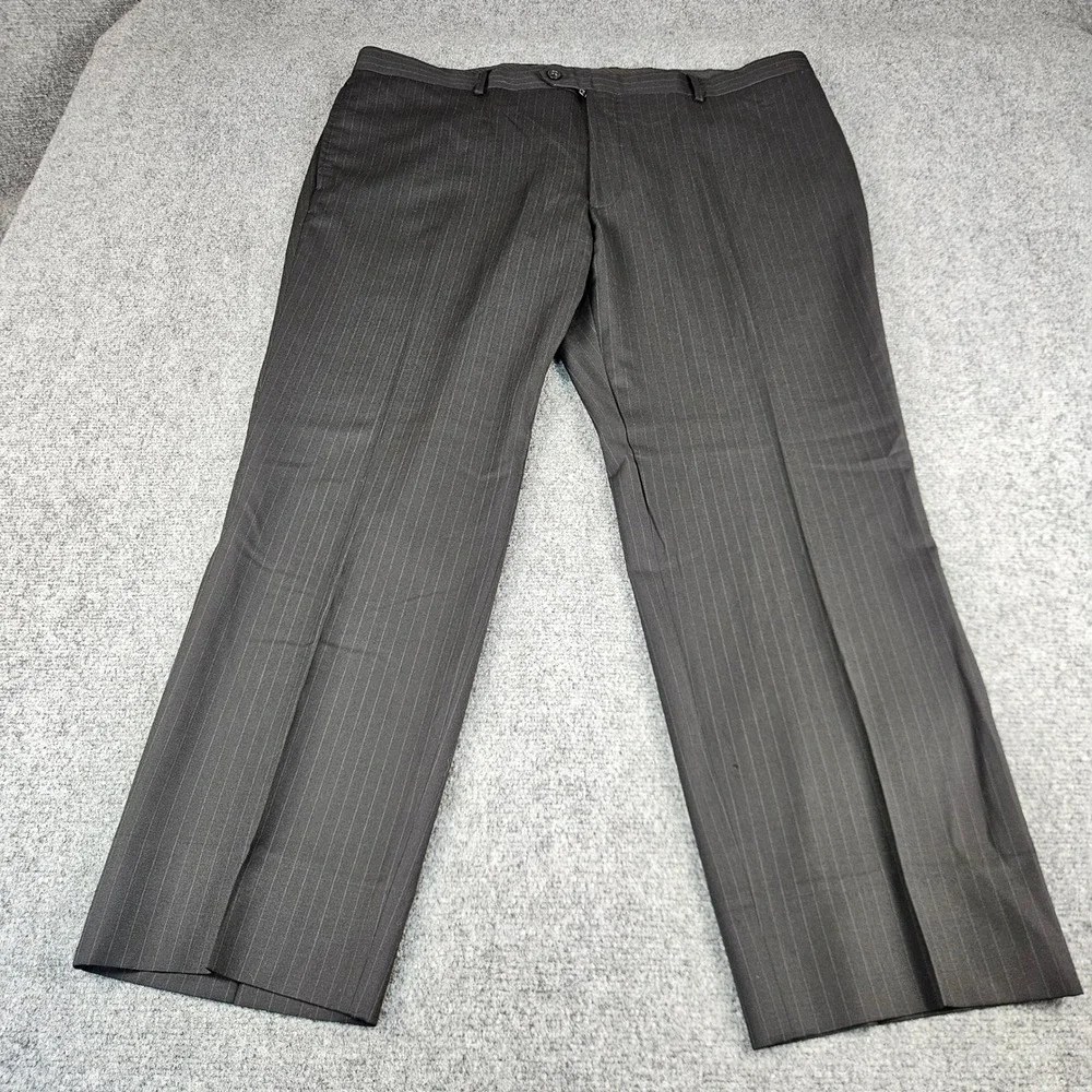 Pronto Uomo Platinum Mens Dress wool Pants Charcoal Gray‎ Pinstripe Flat Front